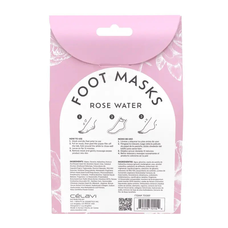 Celavie Lot de 3 paires de masques pour les pieds à l'eau de rose