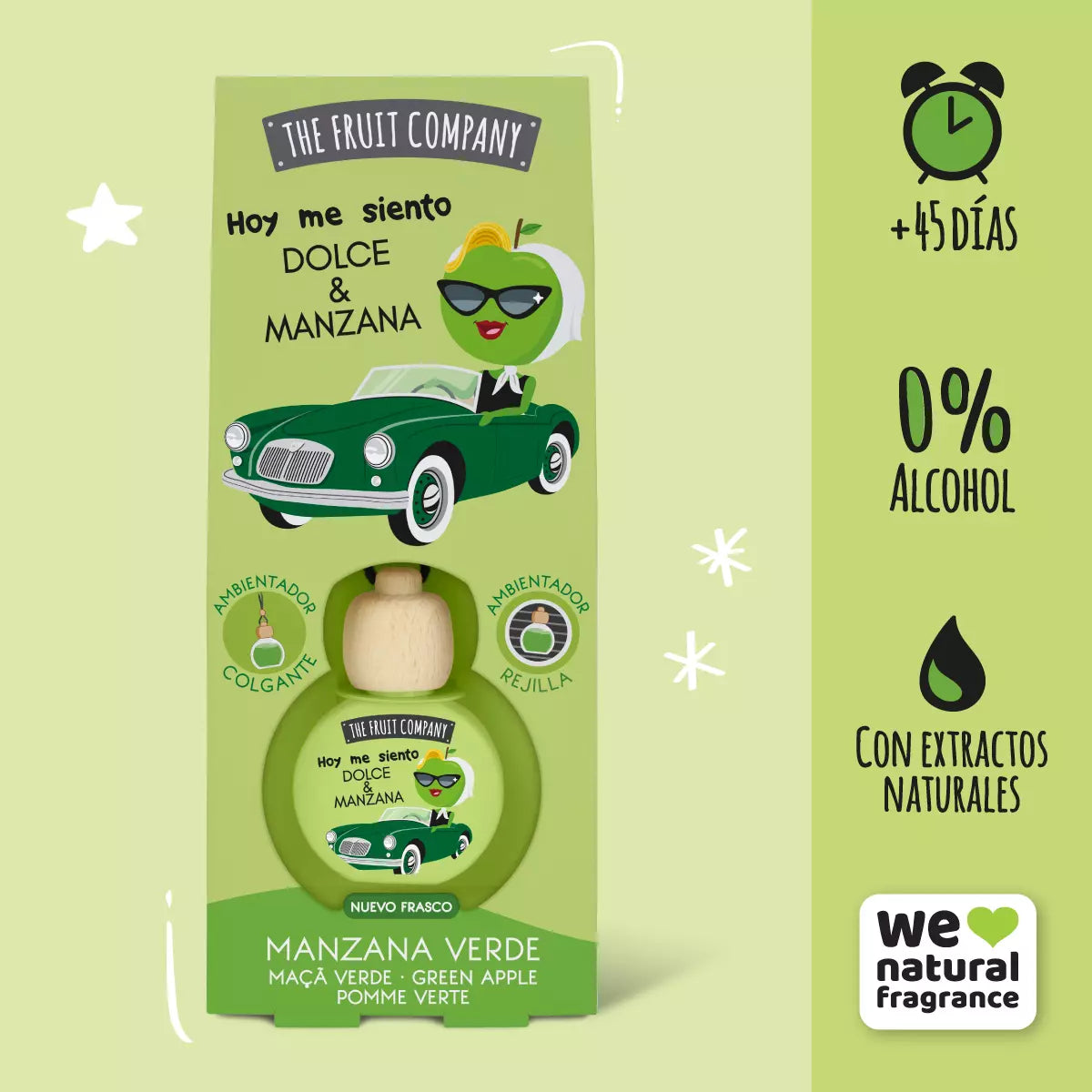 Parfum pour voiture 2 utilisations – Pomme verte