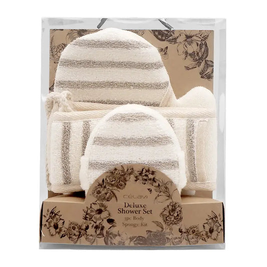 Ensemble de douche Celavi Deluxe, lot de 3 éponges pour le corp